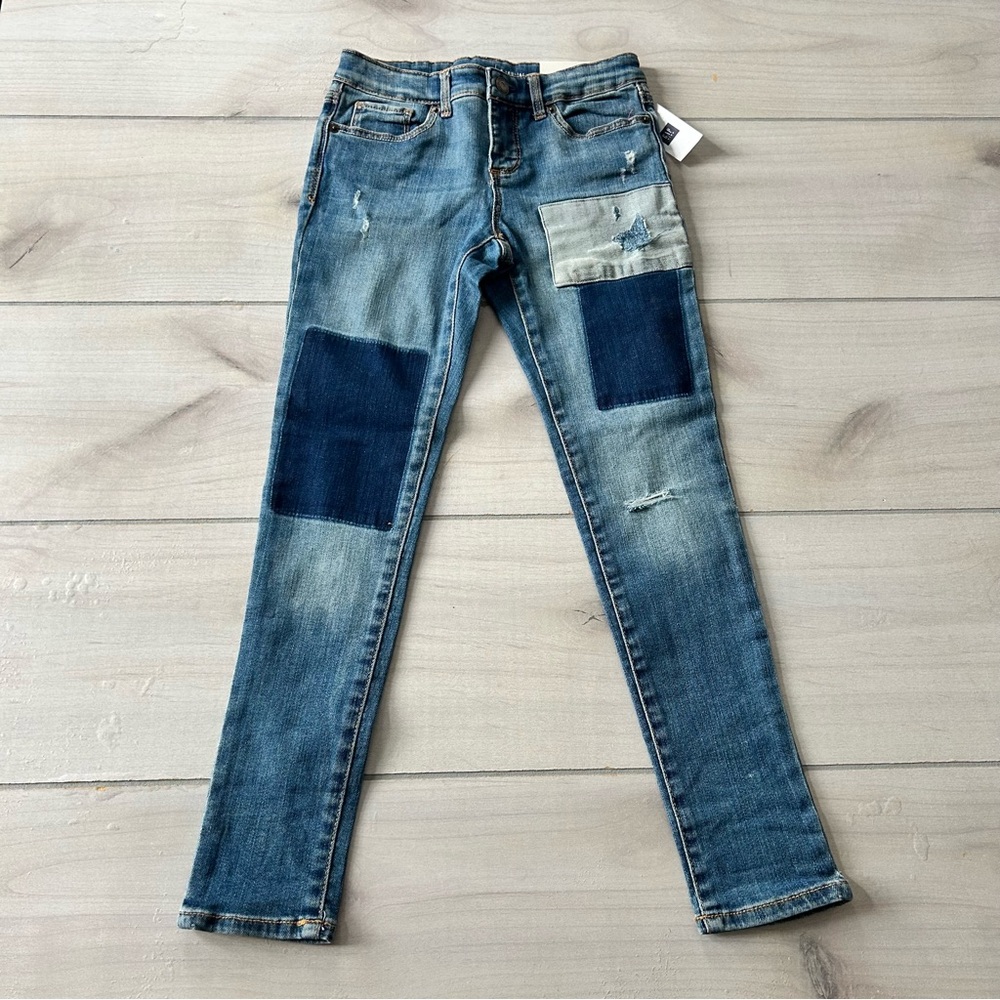 NWT Gap Kids High Stretch Super Skinny Adjustable Waist Denim Patchwork Jeans